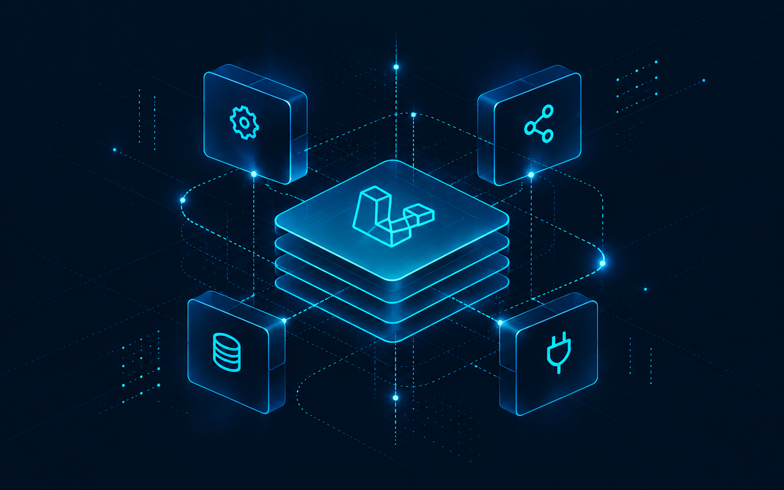Illustration of Laravel applications connected to APIs, data and integrations